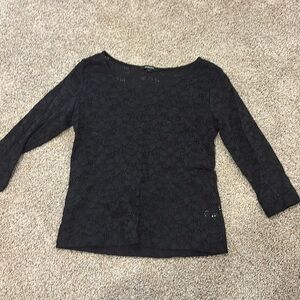 Large Lace style Black blouse with flower cut out detail